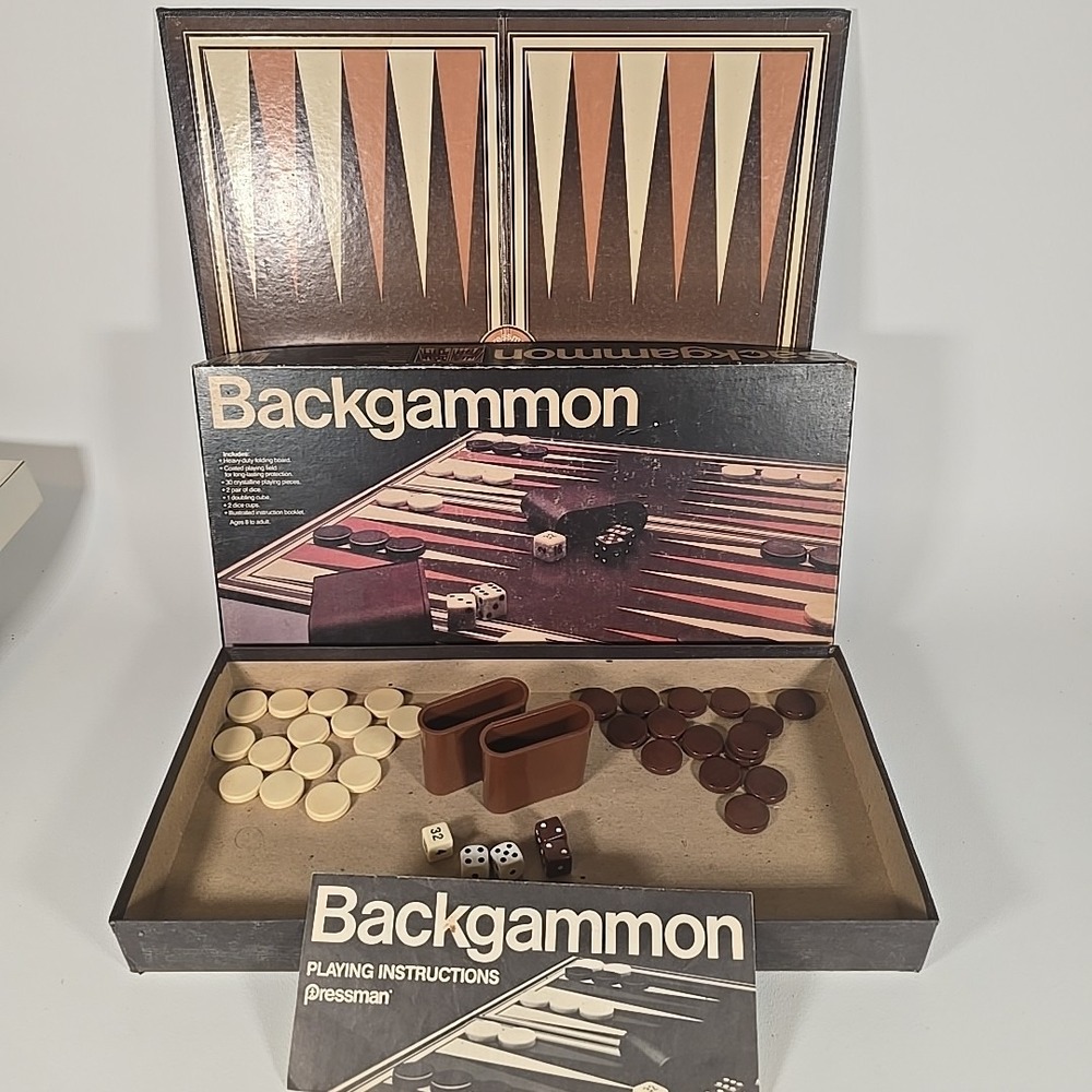 Vintage 1983 Pressman Backgammon Board Game. 37-piece set. Excellent condition.